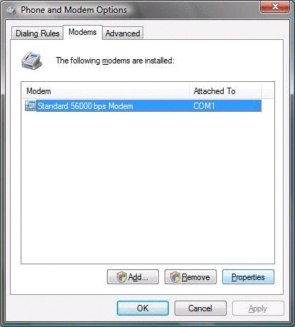 Check Modem Settings - Vista 3