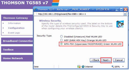 Choose your Wireless Security level, it's best to leave this as WPA-PSK.